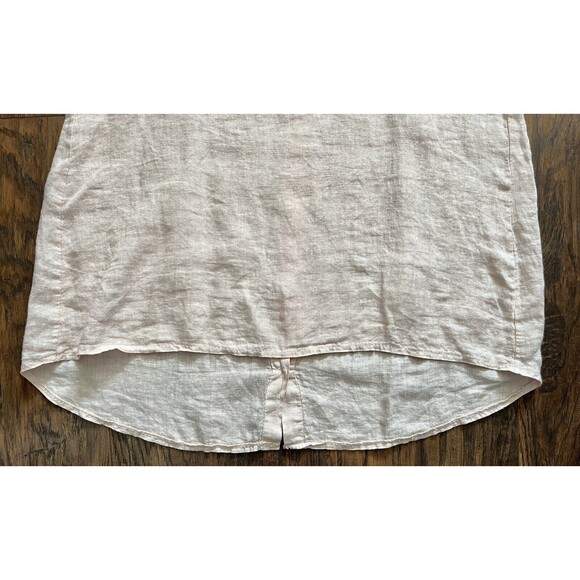 Terzo Millennio Top Large Beige 100% Linen Button Back Hi Low Hem Pullover Shirt - Picture 3 of 8